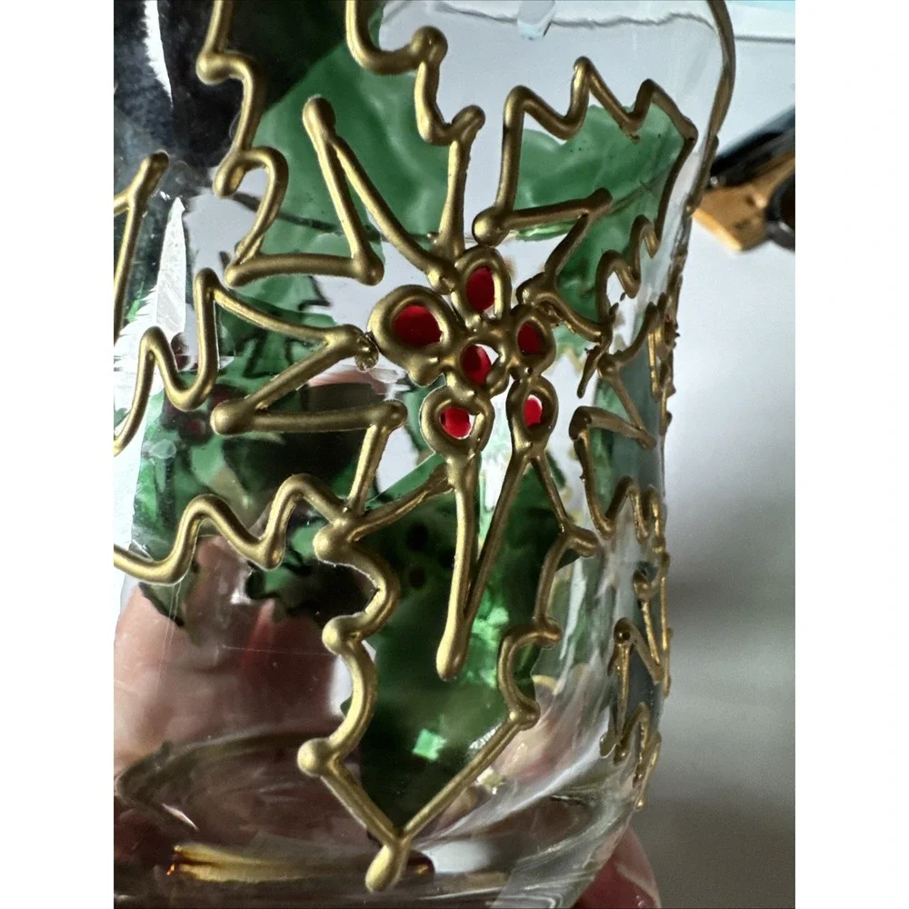 Fifth Avenue Crystal Votives Set of 2 Holly Berry Christmas Decor 4.5 Inches